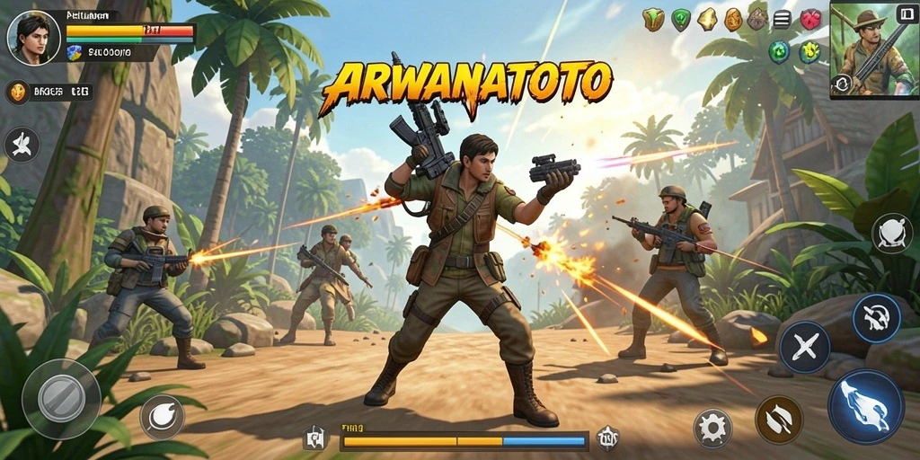 Tangkapan layar ARWANATOTO menampilkan aksi seru dalam pertempuran yang mendebarkan.