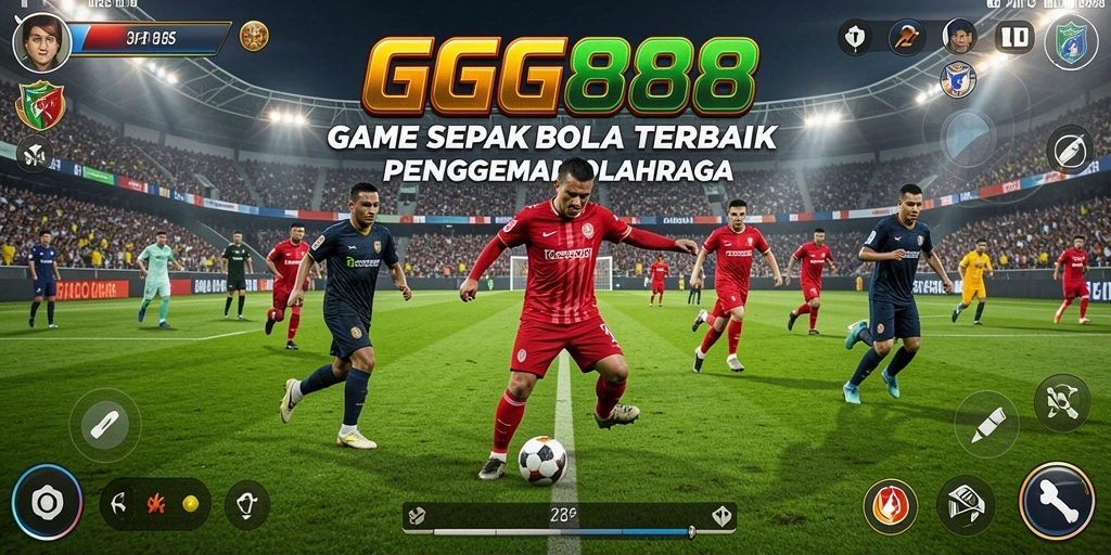 Gameplay GGG888 menampilkan aksi seru di lapangan sepak bola.