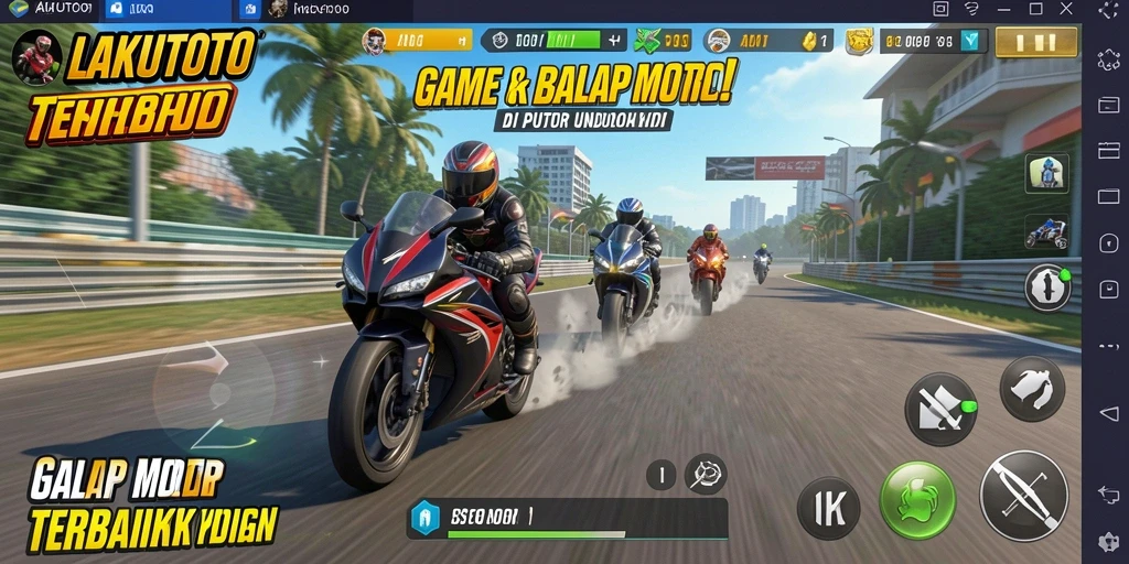 Tampilan gameplay menegangkan di LAKUTOTO saat balapan motor.
