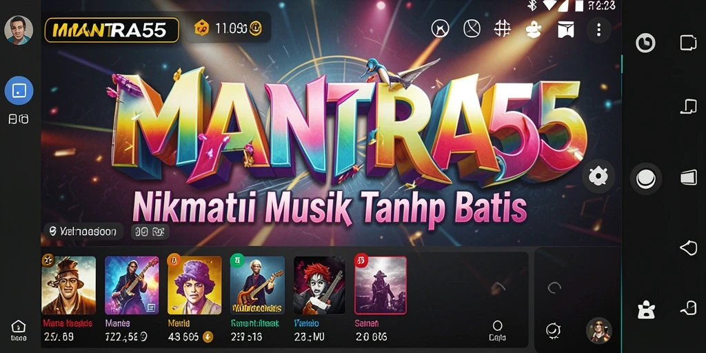 Tampilan menarik dari gameplay MANTRA55 yang menampilkan berbagai fitur musik.