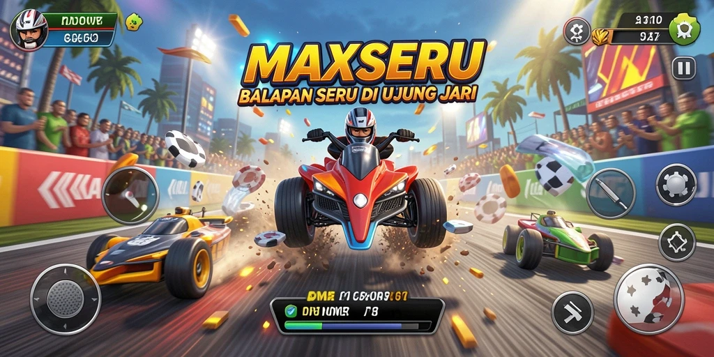 Screenshot gameplay <strong>MAXSERU</strong> menampilkan action balapan yang mendebarkan.