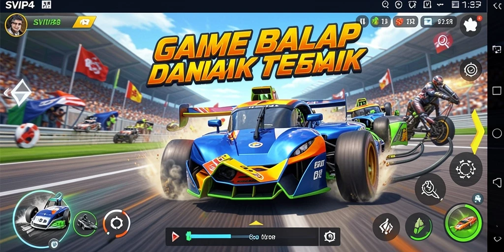 Screenshot gameplay SVIP4 menunjukkan aksi balap yang mendebarkan dan intens.