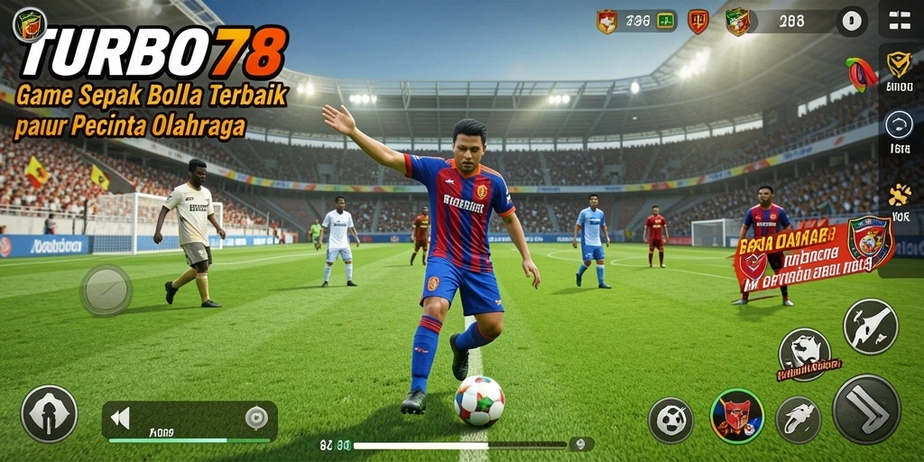 Screenshot permainan TURBO78 menampilkan aksi seru di lapangan sepak bola.