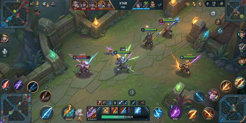 Screenshot menunjukkan aksi seru dalam pertandingan MOBA X168.